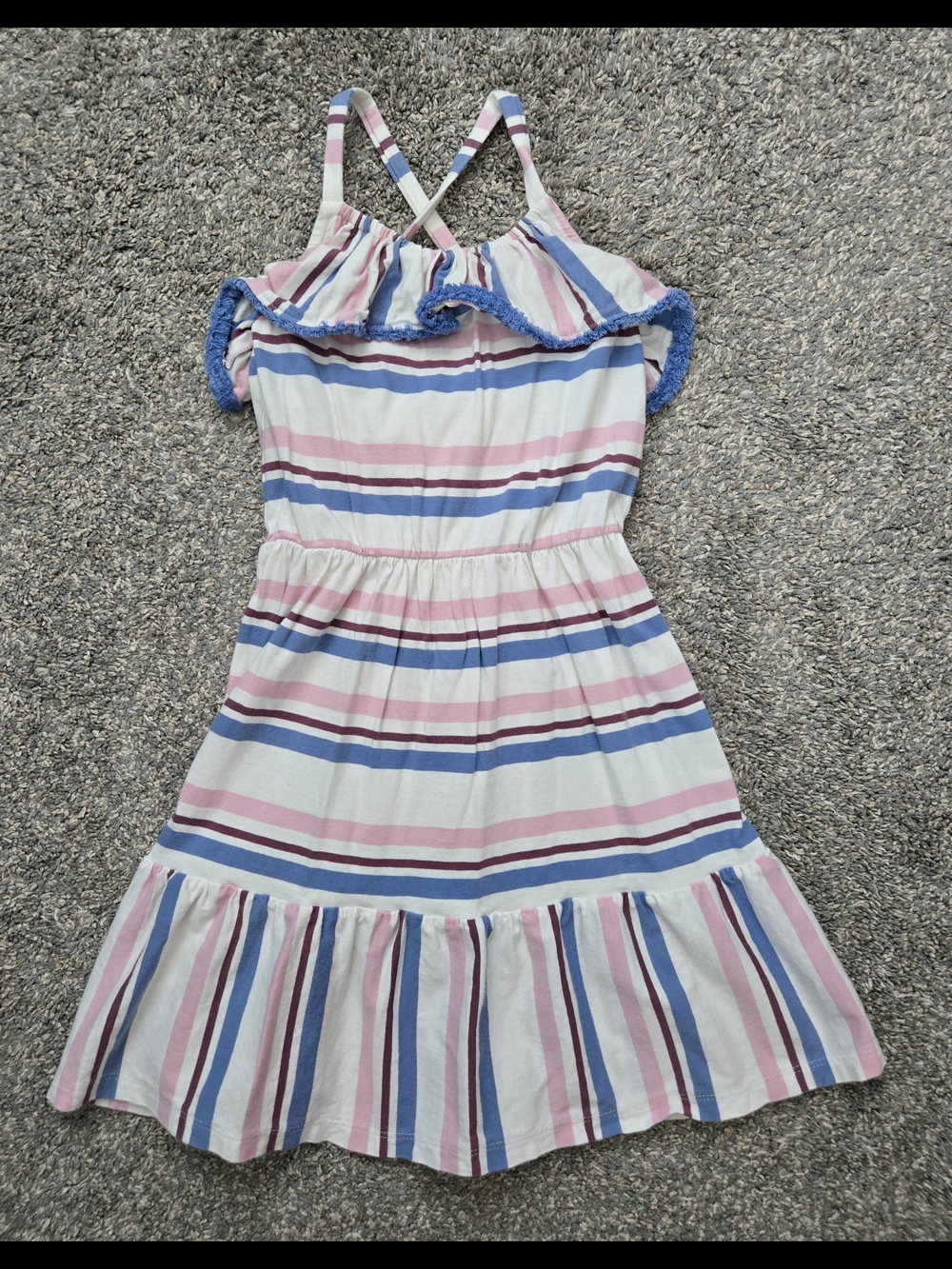 Tea Collection Strappy Sundress Girls Size 4 Pastel Stripes Ruffle Beachy Casual